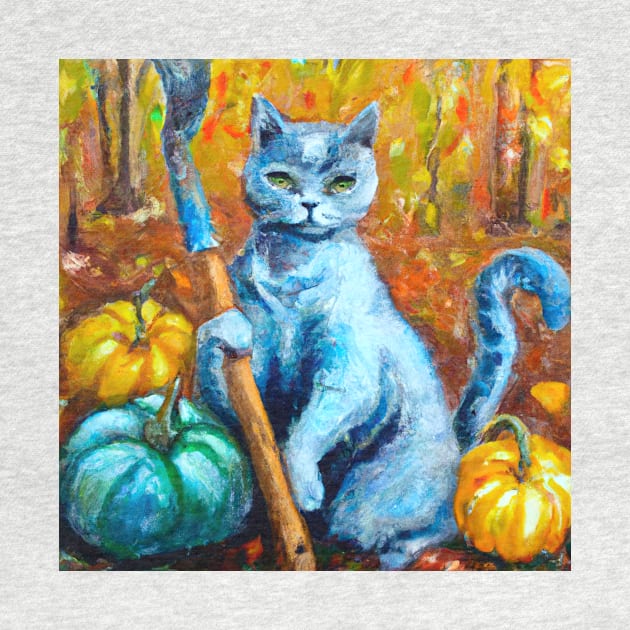 Blue Cat is Tending to the Pumpkin Harvest by Star Scrunch